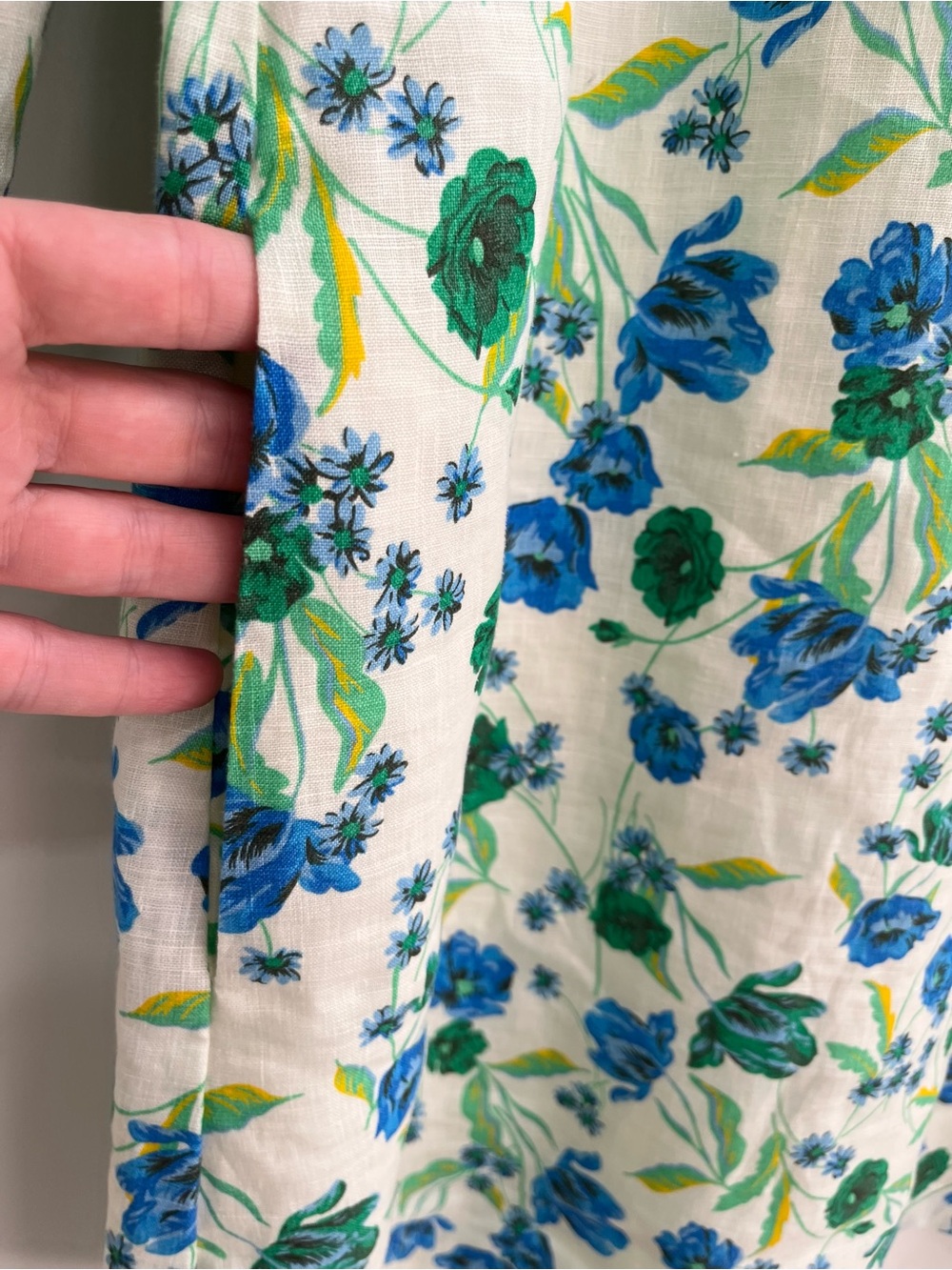 Draper James Blue Green Floral Linen Shift Dress High Neck Ruffle Collar Size XL - Picture 9 of 10